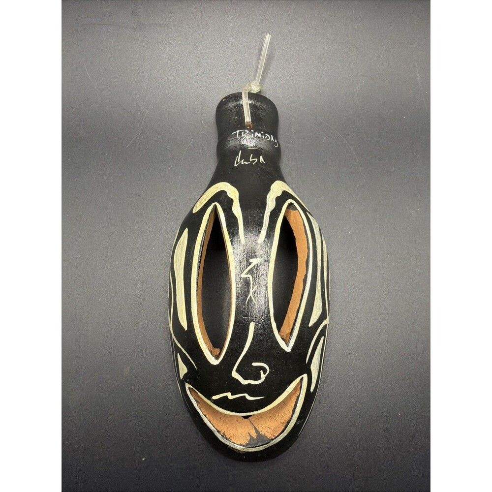 Terra-cotta Pottery hand painted hanging mask, black, and white design